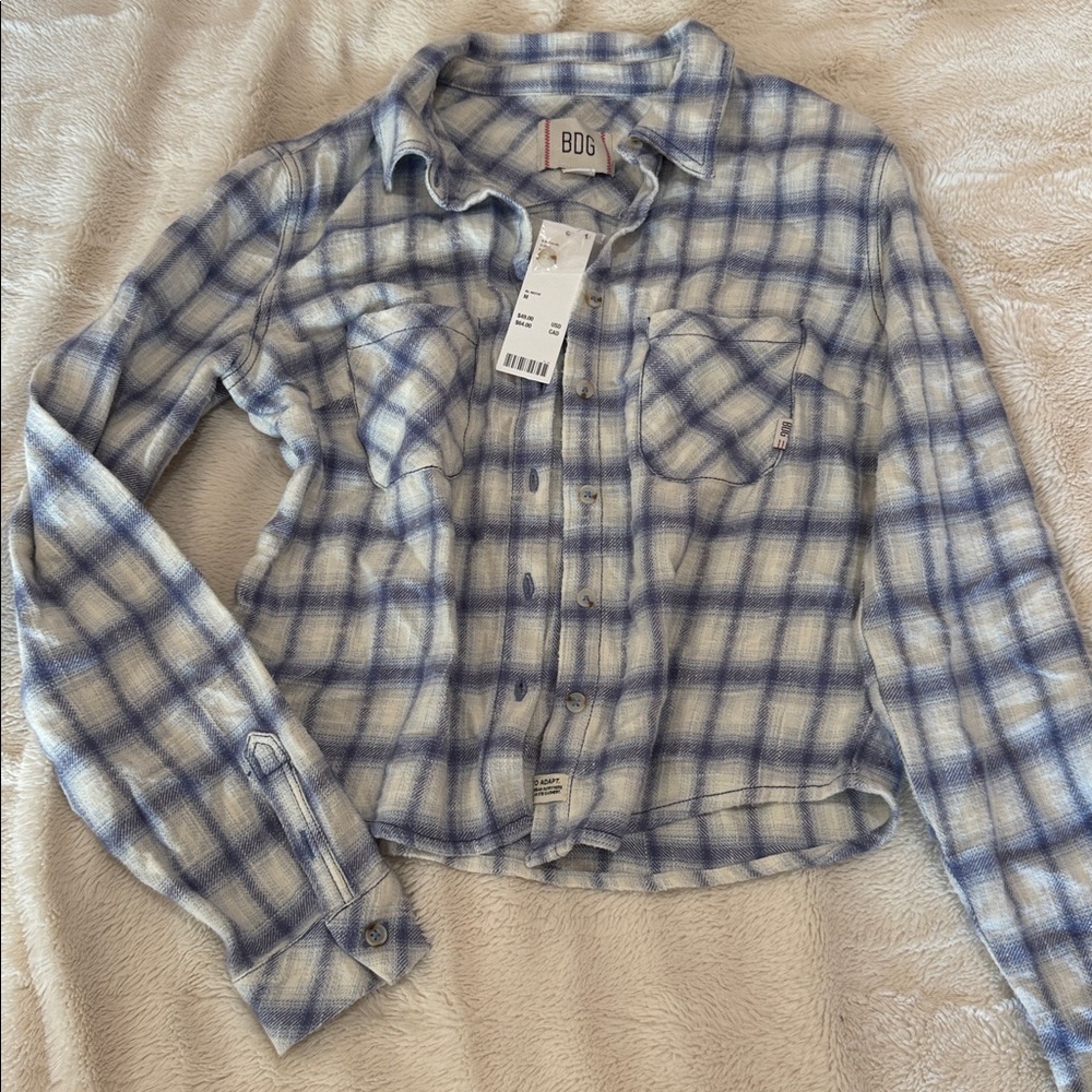 Blue and White Plaid Button-Up Shirt